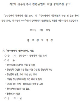 제2기 광주광역시 청년위원회 위원 공개모집 .