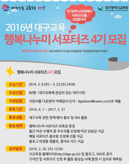 2016년 SNS서포터즈(행복나누미) 4기 모집(대상:대구시민).