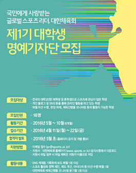 대한체육회 제1기 대학생 명예기자단 모집.