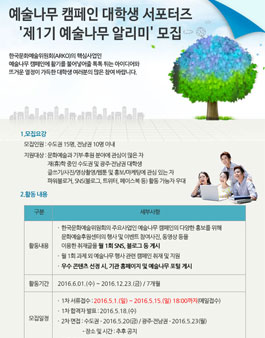 한국문화예술위원회 예술나무 알리미 1기 모집.