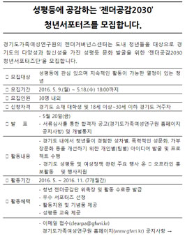 경기도가족여성연구원 젠더공감2030 청년서포터즈 모집.