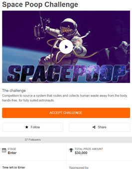 미국항공우주국(NASA) 우주 똥 챌린지(Space Poop Challenge).