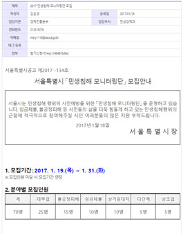 서울특별시 2017 민생침해 모니터링단 모집.