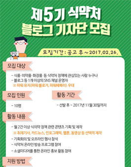 제5기 식품의약품안전처 블로그 기자단 모집.