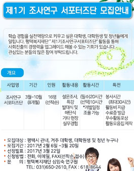평택복지재단 조사연구서포터즈단 1기 모집.
