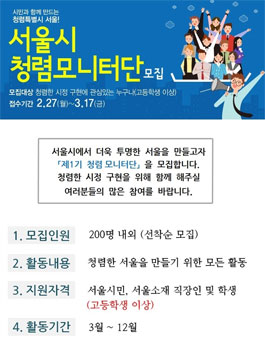 서울시 청렴모니터단 모집.