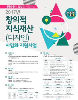2017 창의적 지식재산(디자인) 사업화 지원사업 예비창업자(팀) 모집.