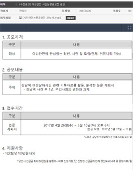 2017년 서울시여성가족재단 여성안전 시민논문 공모전.