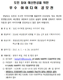 도민 다이렉트 참여예산 아이디어 공모전(대상:경남도민).