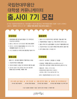 국립현대무용단 2018년 대학생 커뮤니케이터 춤,사이 7기 모집.