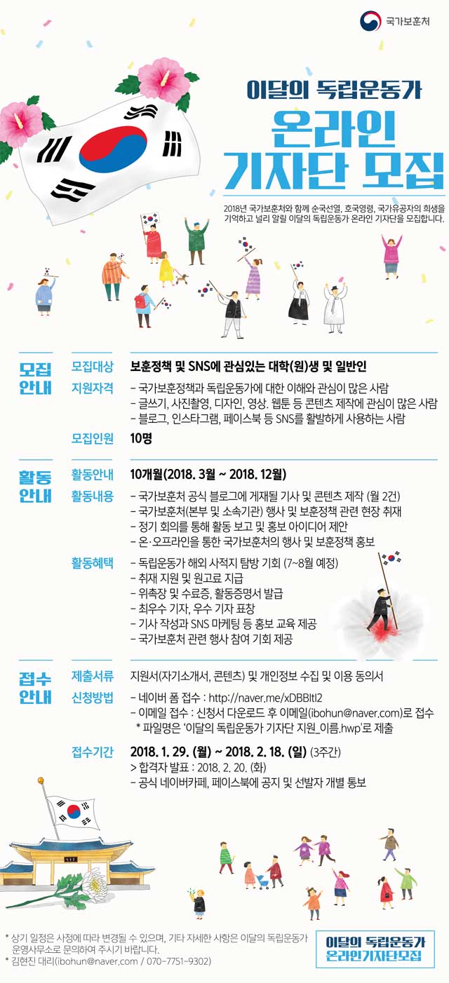 [국가보훈처] 이달의 독립운동가 온라인 기자단 모집