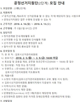 김포시 공정선거지원단(2단계) 모집.