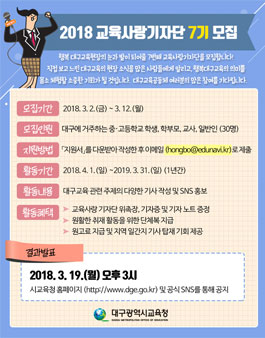 대구교육청 2018 교육사랑기자단 7기 모집.