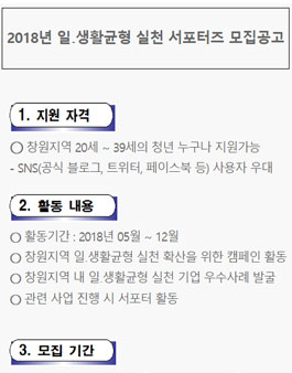 2018년 창원지역 일-생활균형 실천 서포터즈 모집.