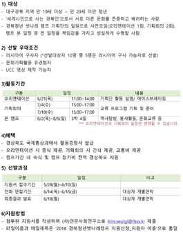 2018 경북 청년 벗나래 캠프 참가자 모집.