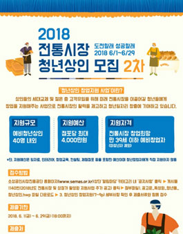 2018 전통시장 청년상인 창업지원 2차 신청자모집.