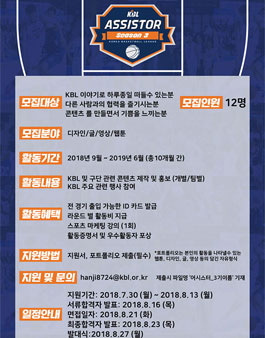 한국프로농구연맹 KBL어시스터 3기 모집.