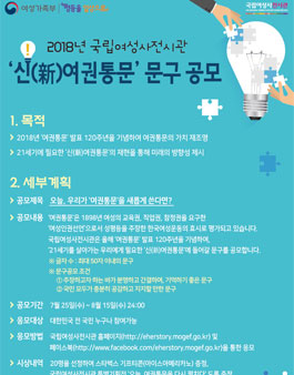 2018년 국립여성사전시관 ‘신(新)여권통문’ 문구 공모전.