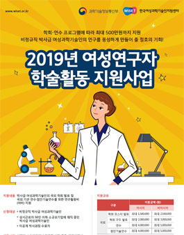2019년 여성연구자 학술활동 지원사업 공고.
