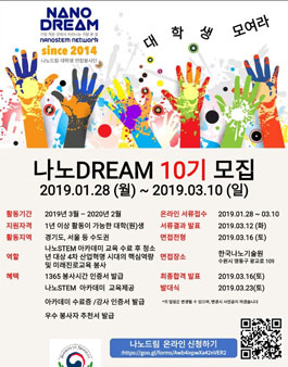 한국나노기술원 대학생 연합봉사단 nanoDREAM 10기 모집.
