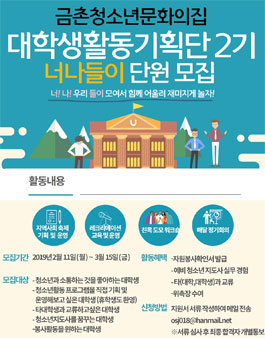 파주 금촌청소년문화의집 2019년 대학생활동기획단 2기 모집.