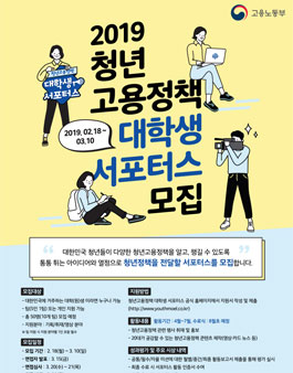 2019 고용노동부 청년고용정책 대학생 서포터스 모집.