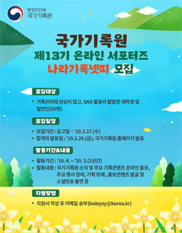 국가기록원 제13기 온라인 서포터즈(나라기록넷띠) 모집.