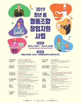 2019년 청년 등 협동조합 창업지원 사업 창업팀 모집.