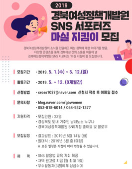 2019 경북여성정책개발원 서포터즈 마실지킴이 모집 (기간연장).