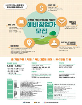순천형 혁신창업기술 사업화 예비창업가 모집.