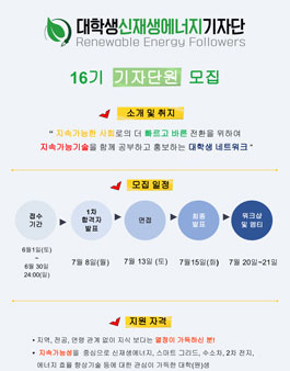 대학생 신재생에너지기자단 16기 단원 모집.