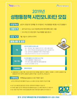 경기도가족여성연구원 2019 성평등정책 시민모니터단 모집.