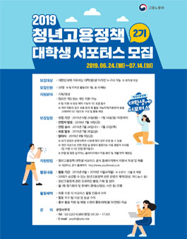2019 고용노동부 청년고용정책 대학생 서포터스 2기 모집.