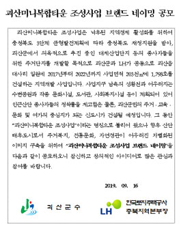 괴산미니복합타운 조성사업 브랜드 네이밍 공모전.