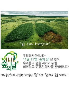 우리봉사단 부산 19.11.3(일) '숲, 너가 참 궁금해' 숲의 날 봉사자 모집 (참가비 있음).
