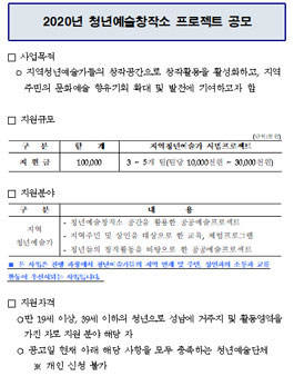 2020년 청년예술창작소 프로젝트 공모.