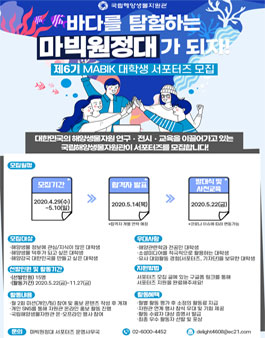 국립해양생물자원관 MABIK 대학생 서포터즈 6기 모집.