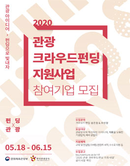 문화체육관광부 2020 관광 크라우드펀딩 지원사업 2차 모집.