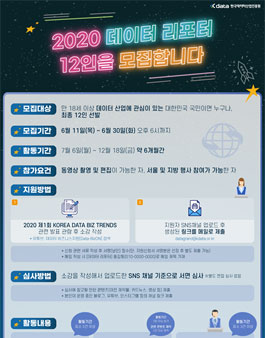 한국데이타산업진흥원 2020 데이터 리포터 모집.