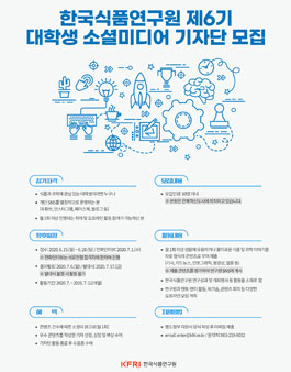 한국식품연구원 대학생 소셜미디어 기자단 6기 모집.