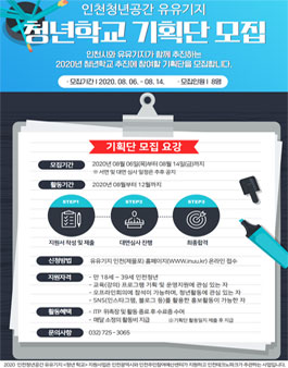 인천테크노파크 유유기지 2020 청년학교 기획단 모집.