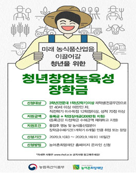 2020년 2학기 청년창업농 육성장학생 추가모집.