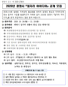 2020년 광명시 일자리 아이디어 공모전.