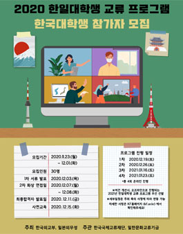 2020 한일대학생 교류 프로그램 한국대학생 참가자 모집.