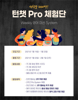 화상 영어 그룹 스터디 턴챗 Pro 체험단 모집.