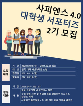 사피엔스4.0 2021년 상반기 대학생 서포터즈 모집.
