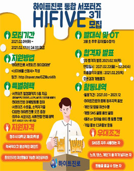 하이트진로 서포터즈 하이파이브(HIFIVE) 청주 3기 모집.