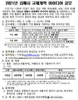 2021년 김해시 규제개혁 아이디어 공모전.