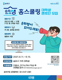 송파쌤(SSEM) 일대일 비대면 멘토링 활동단 모집.