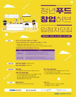 경기도 청년푸드창업허브 입주자 모집 (공유주방 무료 사용).